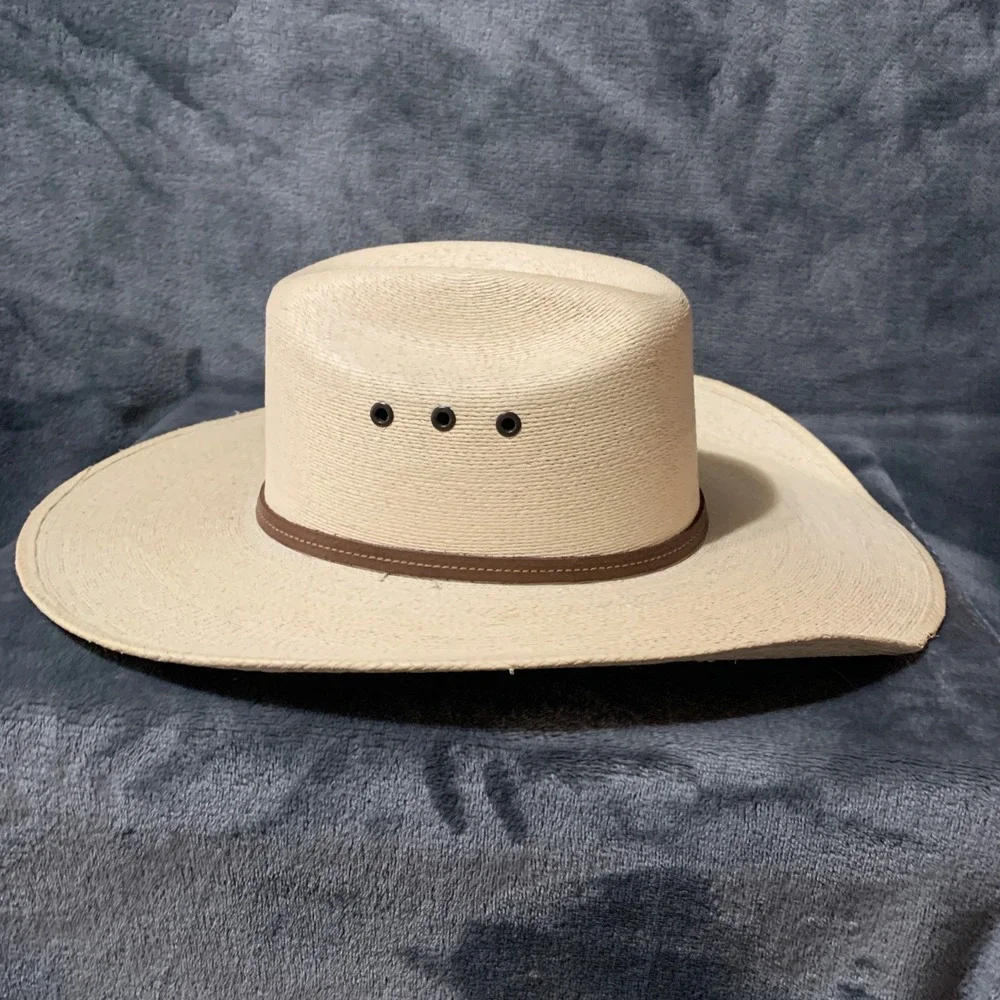 Atwood 7X Palm Leaf Straw Cowboy Hat Tan Long Oval Western 7 1/8 Made in Mexico
